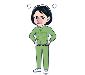 Young woman in green work clothes