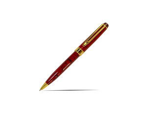  Red luxury ball point pen on white background. Stationery product.