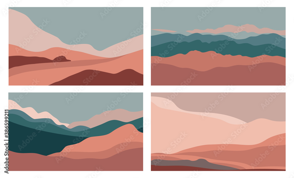 Poster Vector set of abstract creative backgrounds in minimal trendy style with copy space for text  and mountain landscape - design templates for social media stories 