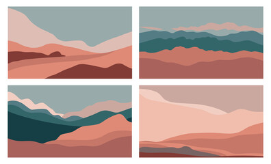 Vector set of abstract creative backgrounds in minimal trendy style with copy space for text  and mountain landscape - design templates for social media stories 