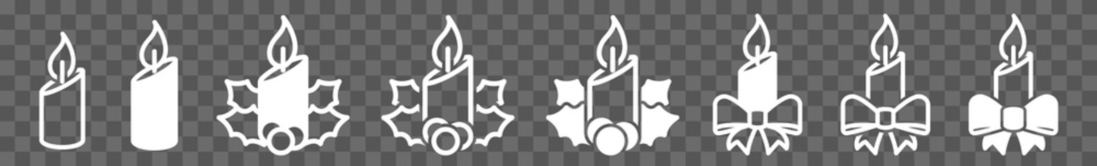 Candle Christmas Icon Set White | X-mas Candle Icons Illustration Set | Xmas Candles Vector Isolated Transparent Collection
