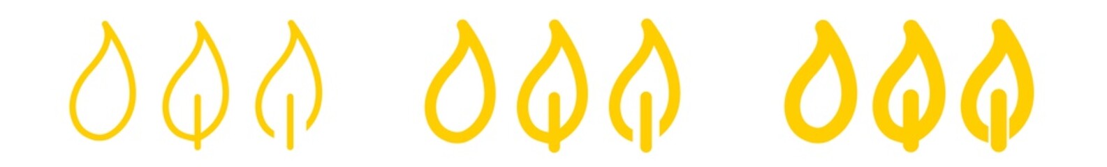 Candle Flame Icon Set Yellow | Candle Flames Vector Illustration Set | Flame Icons Isolated Collection