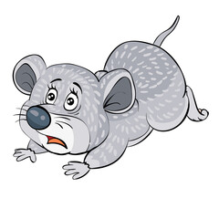 scared mouse character running away from someone, cartoon illustration, isolated object on white background, vector,