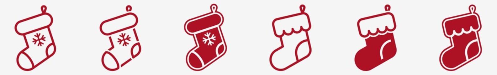 Christmas Stocking Icon Set Red | X-Mas Stockings Vector Illustration Set | Xmas Stocking Icons Isolated Collection