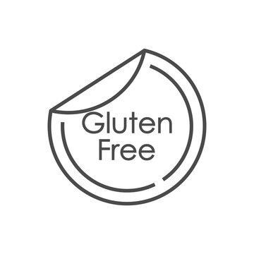 Logotipo lineal con texto Gluten Free en pegatina circular doblada en color gris