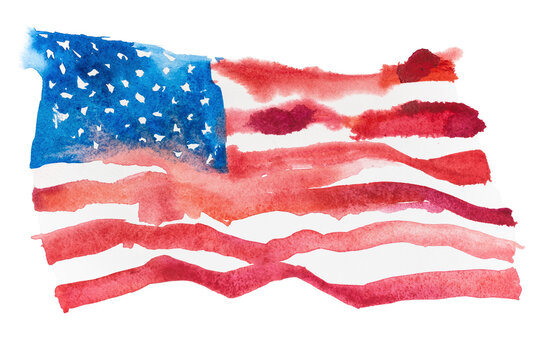USA, american flag. United States of America. Hand drawn watercolor illustration.