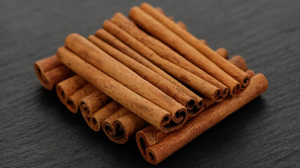 heap of cinnamon stick top view, close up