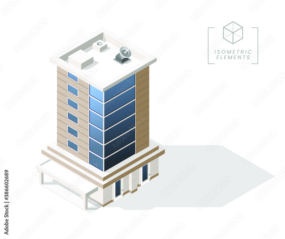 Aufkleber isometric high quality city building with shadows on background . isolated vector elements