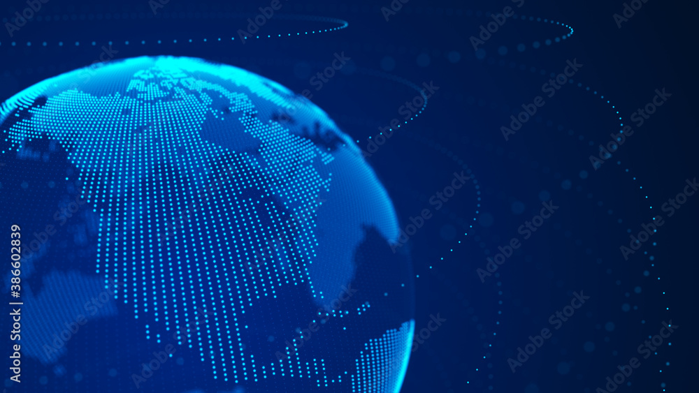Aufkleber planet earth. world wide web. global network connection. world map. 3d rendering.