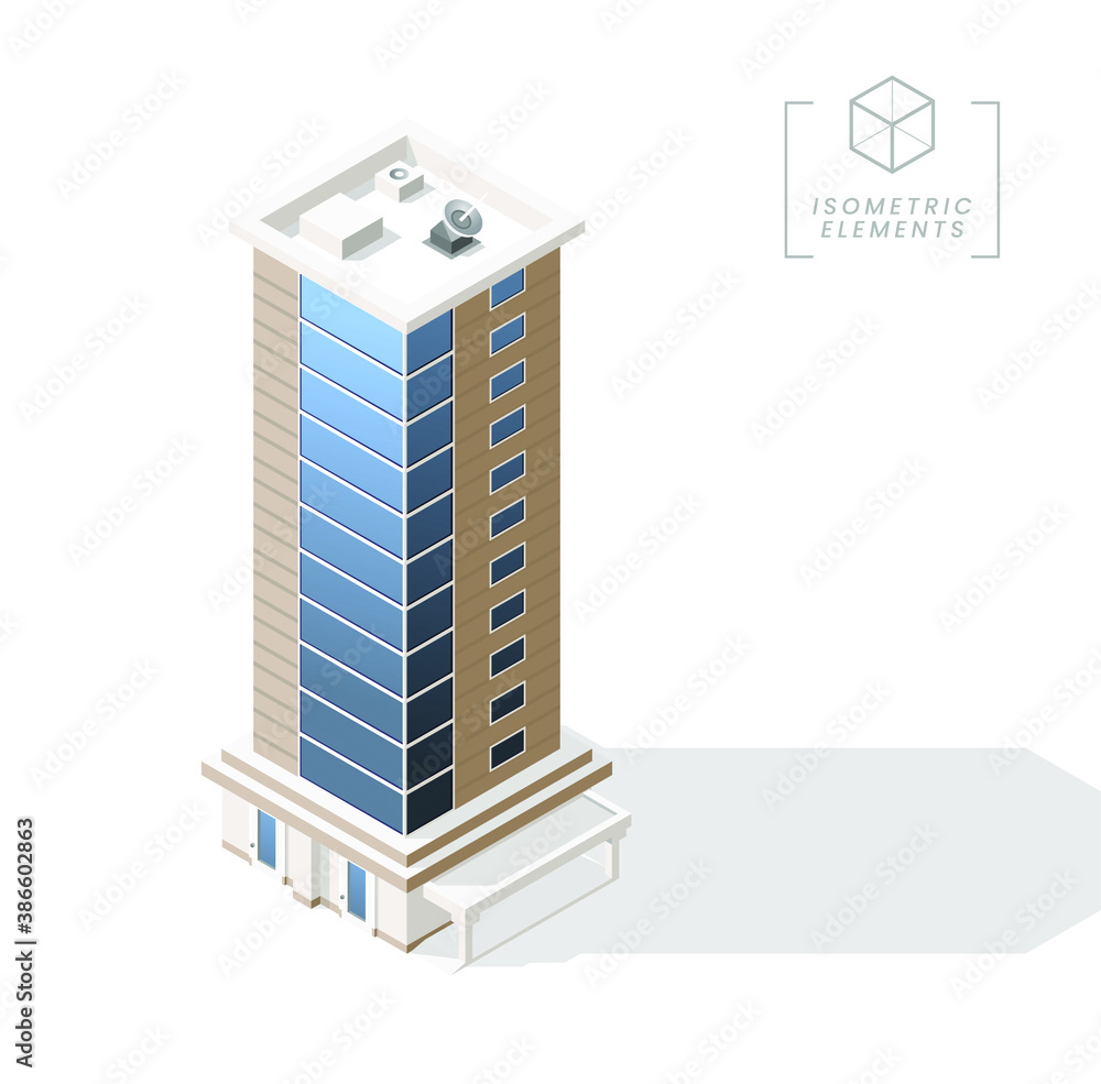 Aufkleber isometric high quality city building with shadows on background . isolated vector elements