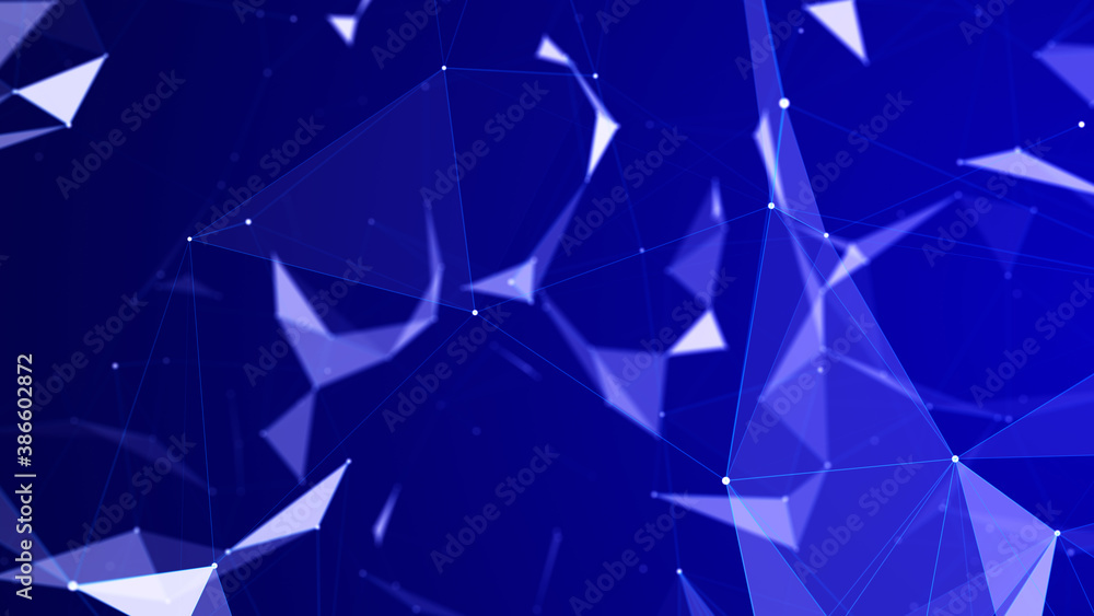 Poster digital plexus of glowing lines and dots and triangles. abstract background. 3d rendering. network o