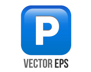 Vector gradient blue P button is the letter P inside square emoji icon, represent parking zones