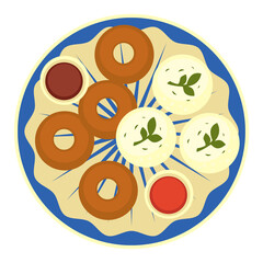 Fried onion rings and cheese with sauce on plate