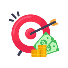 Target icon An arrow that is placed in the middle of the target. Business goal concept.