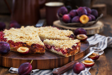 Homemade plum crumble cake