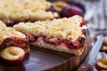 Homemade plum crumble cake