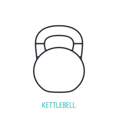 Kettlebell with handle on top outline icon. Vector illustration. Sports equipment. Inventory for body building. Gym training symbol. Thin line pictogram for user interface. Isolated white background