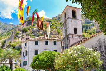 Historic center of old town Kotor in the mountains of Montenegro