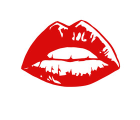 Red female lips on a white background
