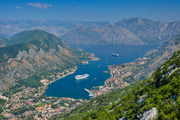 Fototapeta na wymiar Panoramic view of Bay of Kotor (Boka Kotorska) - beautiful coastline of Montenegro