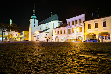 Fototapeta na wymiar Svitavy, Czech republic - December 26, 2020. Night photo of old architecture in main square