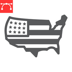 USA map glyph icon, country and flag, american map sign vector graphics, editable stroke solid icon, eps 10.