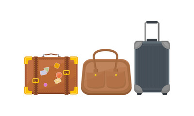 Baggage or Luggage Used for Traveling Vector Set