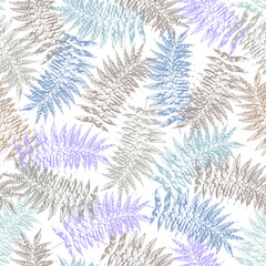 Seamless pattern with imprints of the leaves of trees. Endless texture for the design of nature, fabric, decorative background. Vector stock illustration.