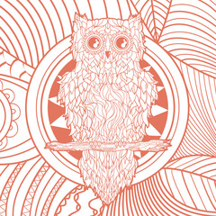 Square pattern. Abstract owl. Hand drawn mandala with abstract patterns