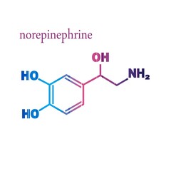Chemical molecular formula hormone norepinephrine. Infographics illustration.