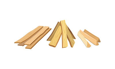 Planks as Firewood and Wooden Material Used for Fuel and Carpentry Vector Set