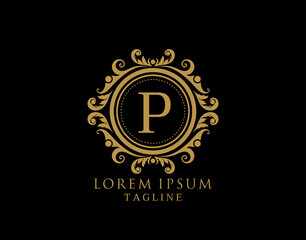 Royal Circle P Letter Logo. Luxury Circle Badge design for Boutique, Royalty, Letter Stamp,  Hotel, Heraldic, Jewelry, Restaurant, Wedding.