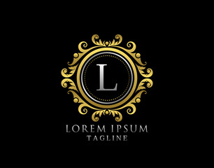 Royal Circle L Letter Logo. Luxury Circle Badge Gold design for Boutique, Royalty, Letter Stamp,  Hotel, Heraldic, Jewelry, Restaurant, Wedding.
