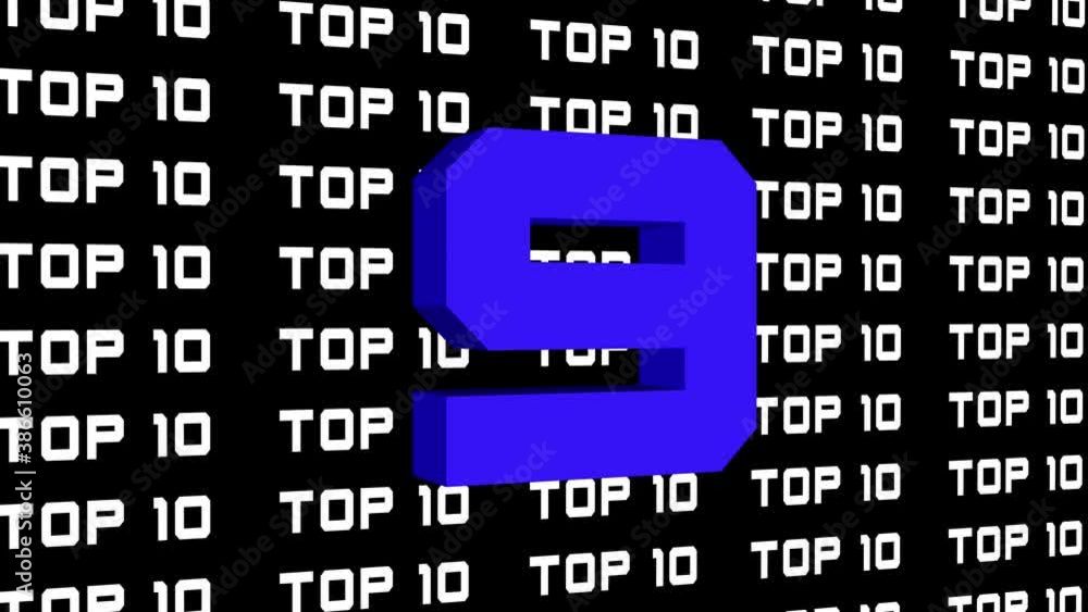 Poster abstract graphic movement - digits of the top 10 shown from 10 to 1 in changing colors - repeated to