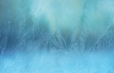 Colorful frosty pattern on the window - obrazy, fototapety, plakaty