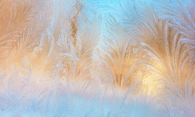 Colorful frosty pattern on the window