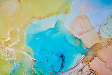 Fluid Art . Abstract colorful background, wallpaper. Mixing acrylic paints. Modern art. Marble texture. Alcohol ink colors  translucent