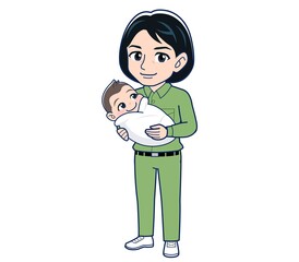 Young woman in green work clothes