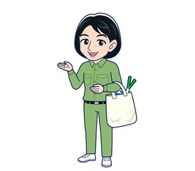 Young woman in green work clothes