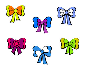 Various bows on a white background. Collection. Vector illustration.