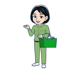Young woman in green work clothes