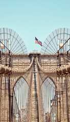 Close up picture of Brooklyn Bridge, New York City, USA.