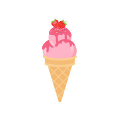 Ice cream cone waffle cartoon including various flavored ice cream and chocolate ice cream strawberry vanilla topper sundae strawberry chocolate sauce caramel sauce vector illustration