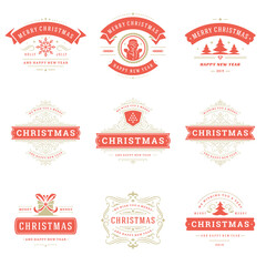 Christmas labels and badges vector design elements set.