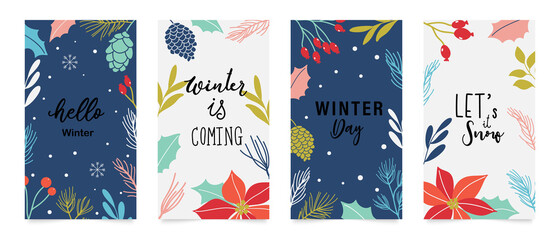 Obraz na płótnie Canvas Winter background vector. New year and Christmas vector illustrations design for social media post and stories, Cover, wallpaper, wall arts, Winter design for advertising and banners.