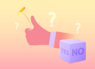 Human Hand Flipping Coin for Random Selection or Making Hard Decision. Dice with Yes or No Sides. Destiny, Chance