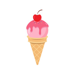 Ice cream cone waffle cartoon including various flavored ice cream and chocolate ice cream strawberry vanilla topper sundae strawberry chocolate sauce caramel sauce vector illustration