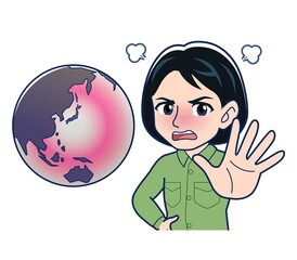 Young woman in green work clothes