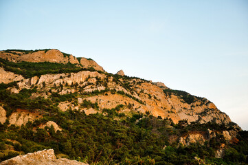 Orange Mountainscape Backdrop. Gold Autumn Mountainscape. Green Mountain Background. Golden Bright...