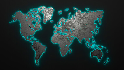 world map silhouette at colored light background - 3D Illustration